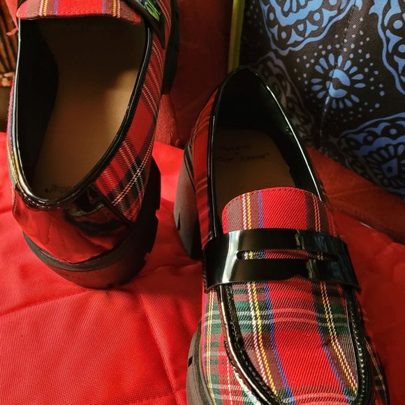Red Betsey Johnson Plaid Creepers Womens Size 12 - Picture 7 of 7